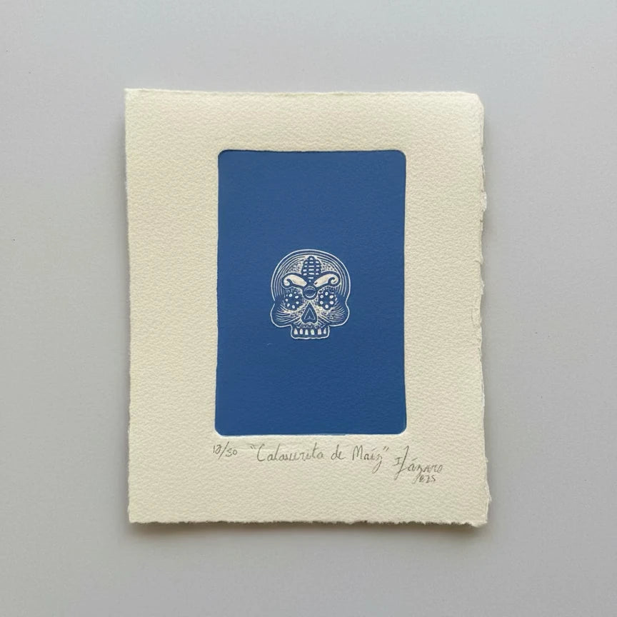 Calaverita de Maíz, Linograbado en Papel Algodón, Iliana Lázaro