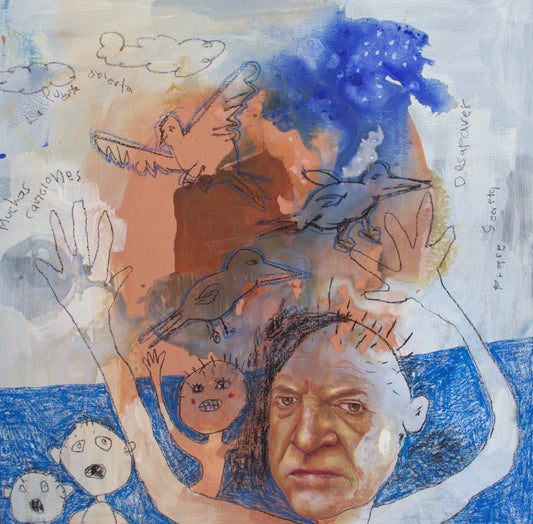 Pintura "Resignación Inmersiva" de Jael Gaytán. Técnica mixta con texturas profundas.