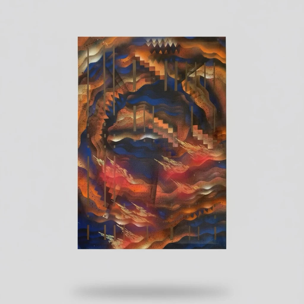 Deriva. Pintura compuesta con aerosol y lápices de colores. Autor: Serse